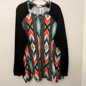 Southern Stitch Colorful Aztec/Southwest Patterned Women's Top Sz 2X